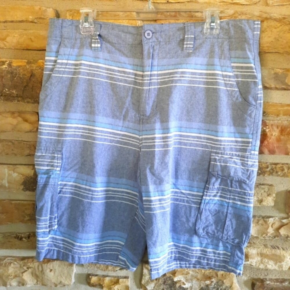 Airwalk Men's Bermuda Cargo Shorts Blue White Stripe, 100% Cotton,  Sz 34